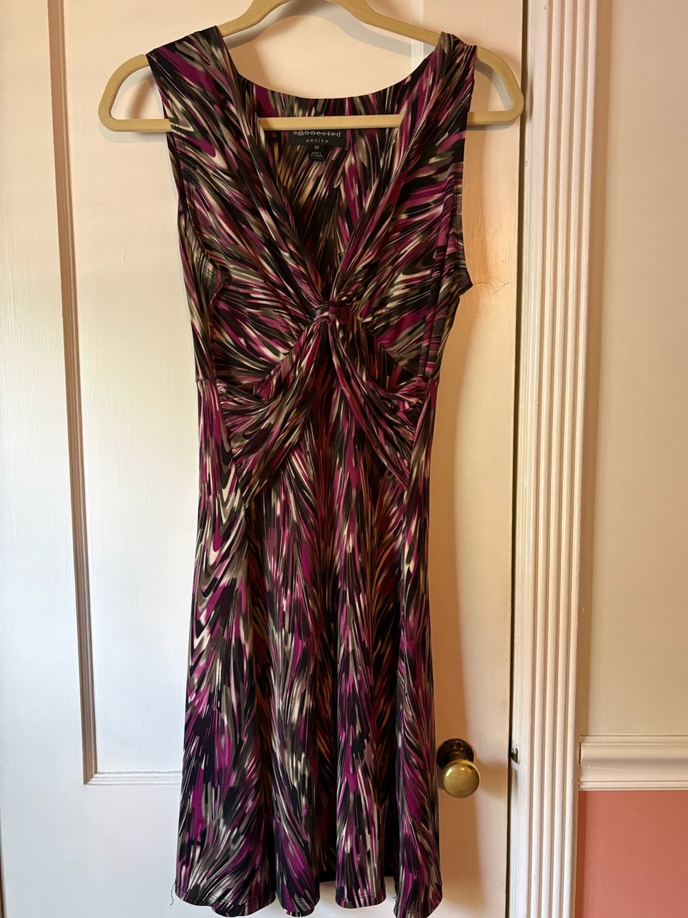 connected apparel Purple and Black Twist-Front Print Midi Dress